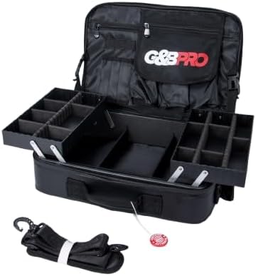 G&BPRO Crossbody Briefcase with Extending Tray System | All-in-One Mobile Workstation Laptop Travel Bag with Expandable Storage & Organizer Compartments - Black/Leather With Black Zipper