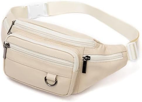 Leather Fanny Pack Waist Bag for Men Women Outdoor Travel Hiking Camping Walking Running Hip Bum Belt Slim Cell Phone Purse Wallet Pouch (#03Beige)
