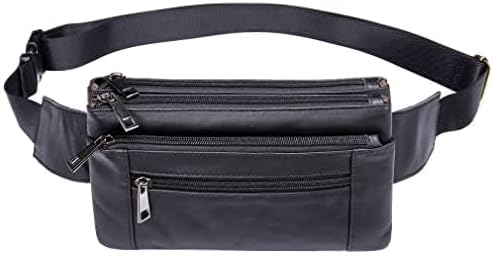 Hebetag Leather Waist Pack Fanny Bag for Men Women Running Travel Hiking Hip Bum Belt Slim Cell Phone Purse Wallet Vintage Retro Crossbody Sling Pouch (Black)