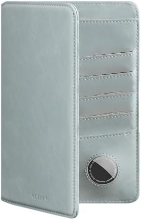 Real Leather Wallet Airtag Compatible RFID Bifold Travel Card Holder Black (Blue)