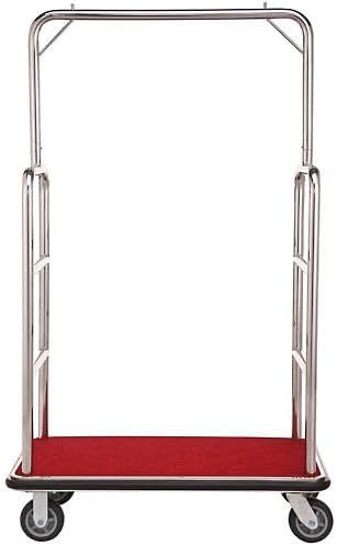 Global Industrial Silver Stainless Steel Bellman Cart, Straight Uprights, 6" Rubber Casters, 41-1/4"L x 24"W x 73"H, Hotel Luggage Cart for Commercial Use, Condos, Resorts