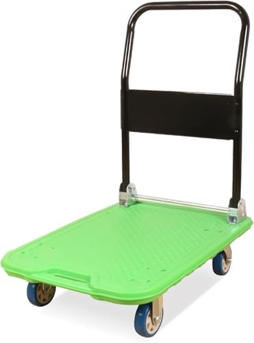 Heavy-Duty 4-Wheel Folding Hand Truck - High Capacity Rolling Platform Cart with Metal Handle & Plastic Deck, Ideal for Luggage, Moving, and Heavy Loads (Black)