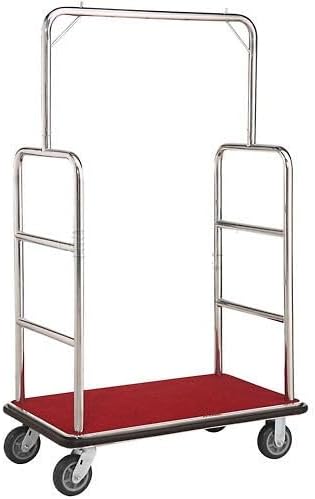 Global Industrial Silver Stainless Steel Bellman Cart, Straight Uprights, 6" Rubber Casters, 41-1/4"L x 24"W x 73"H, Hotel Luggage Cart for Commercial Use, Condos, Resorts