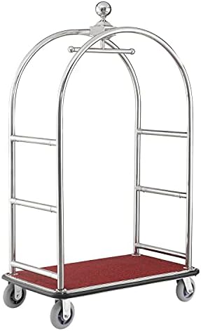 Global Industrial Silver Stainless Steel Bellman Cart Curved Uprights 6" Rubber Casters, 41-1/4"L x 24" W x 73" H, Hotel Luggage Cart for Commercial Use, Condos, Resorts