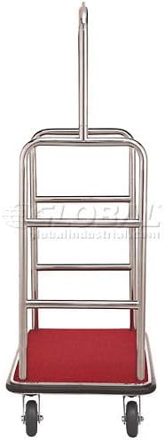 Global Industrial Silver Stainless Steel Bellman Cart, Straight Uprights, 6" Rubber Casters, 41-1/4"L x 24"W x 73"H, Hotel Luggage Cart for Commercial Use, Condos, Resorts