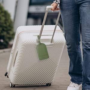 Faux Leather Luggage Tags for Suitcase Tag Set Privacy Protection with Identifie Name Lable ID Card Baggage tag for Men Women Travel Accessories, 2/4 Pack (LT06-Green*4)