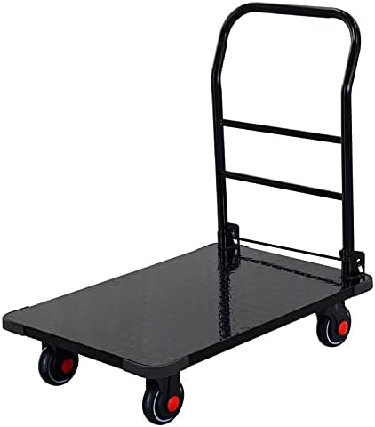 Heavy Duty Folding Flatbed Cart with 360° Swivel Wheels, Steel Platform Truck for Luggage & Household Moving, High Capacity Utility Dolly with Ergonomic Handle