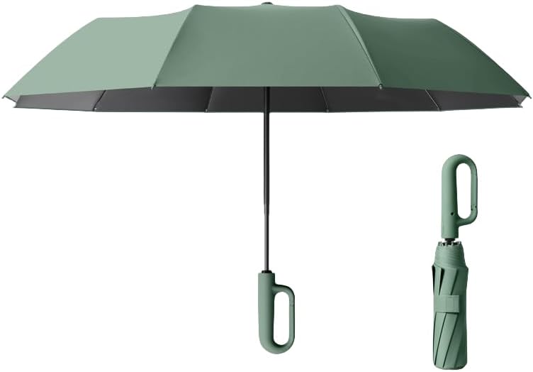 Travel Folding Golf Umbrella 10 Ribs Automatic Open/Close,Lightweight Compact Portable Backpack Car Parasol Outdoor,Sun/Rain,Anti 99 UV Protection UPF 50,Men Women Carabiner Handle Design