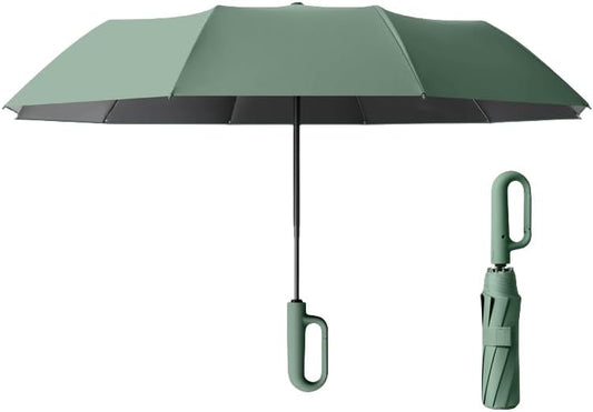 Travel Folding Golf Umbrella 10 Ribs Automatic Open/Close,Lightweight Compact Portable Backpack Car Parasol Outdoor,Sun/Rain,Anti 99 UV Protection UPF 50,Men Women Carabiner Handle Design