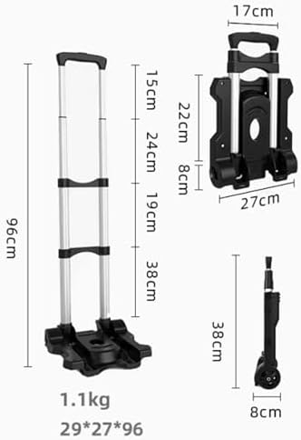 Portable Lightweight Luggage Trolley, Foldable Aluminum Rolling Cart, Travel Hand Truck with 2 Wheels, Ideal for Home & Travel, Heavy-Duty Design for Easy Transport