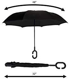 ShedRain Unbelievabrella Inverted, Upside Down, Windproof & Rainproof Car Umbrella - Hands Free C-Shape Handle - Heavy Duty, Double Layer Reverse Canopy Protects Men & Women Outdoors from Wind & Rain