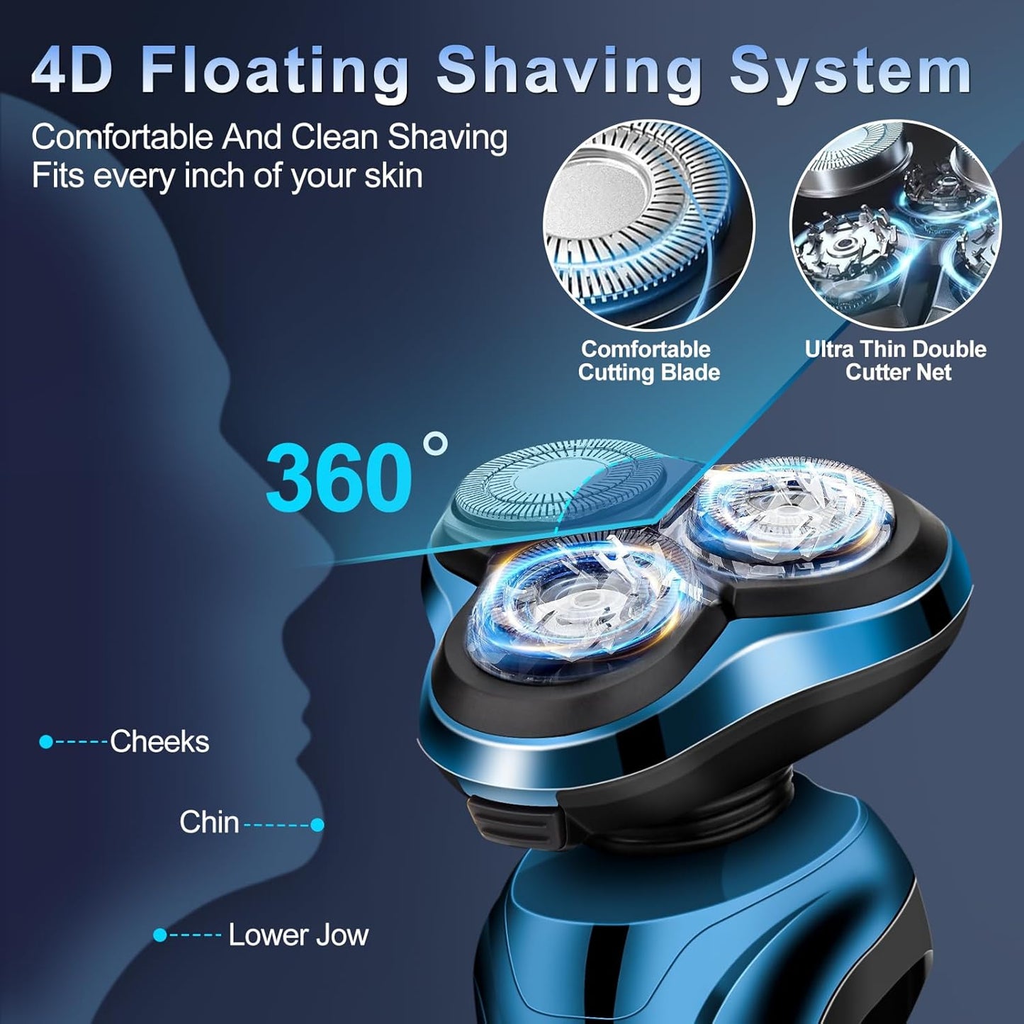 Electric Razor for Men, Cordless Rotary Electric Shaver, Rechargeable Wet & Dry Waterproof Floating Head Shaver, 4D Dual-Ring Face Shaving Grooming Tool, Travel Shaving Kit, Ideal Gift for Men