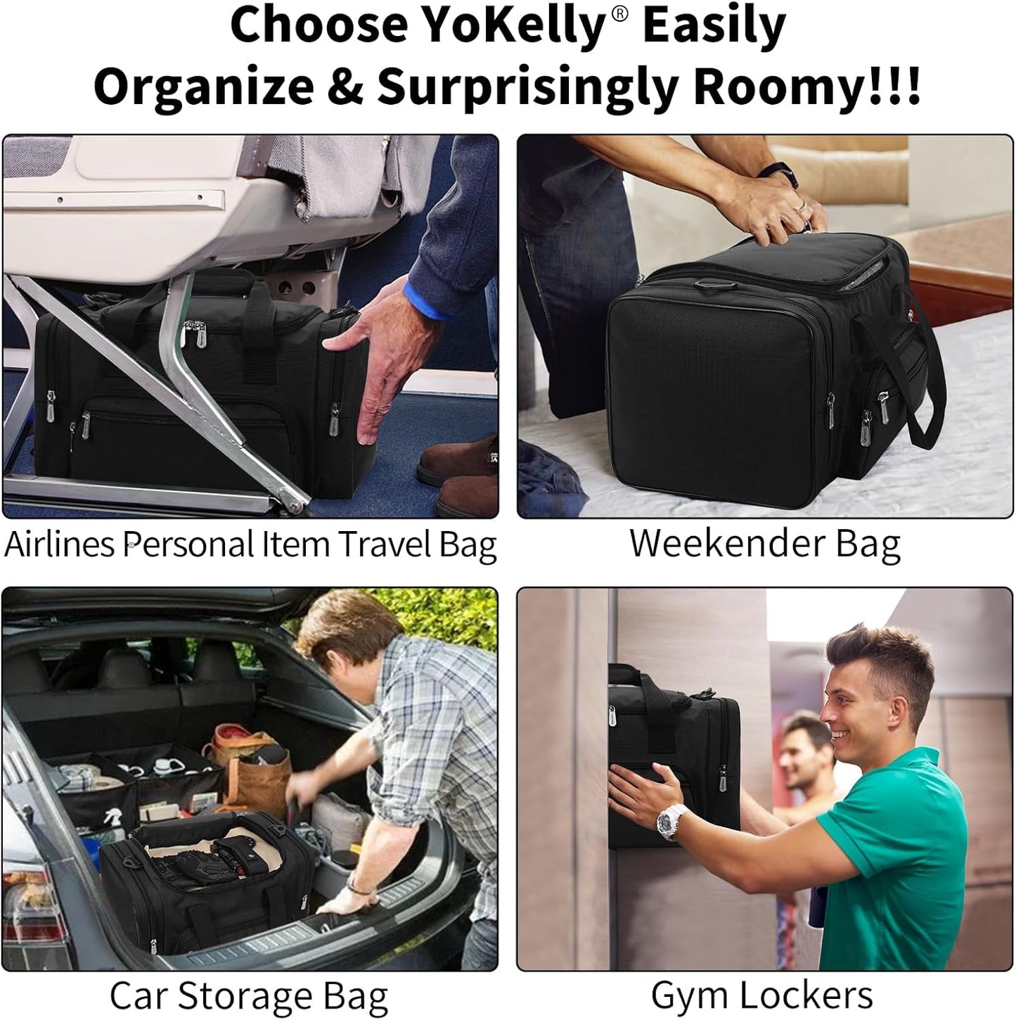 17" Carry-On Travel Duffel Bag – Personal Item Gym Bag with 6 Pockets, Lightweight Weekender Overnight Tote for Flights, Sports & Short Trips (Black, Navy, Camo, Burgundy, Olive Green, Red)