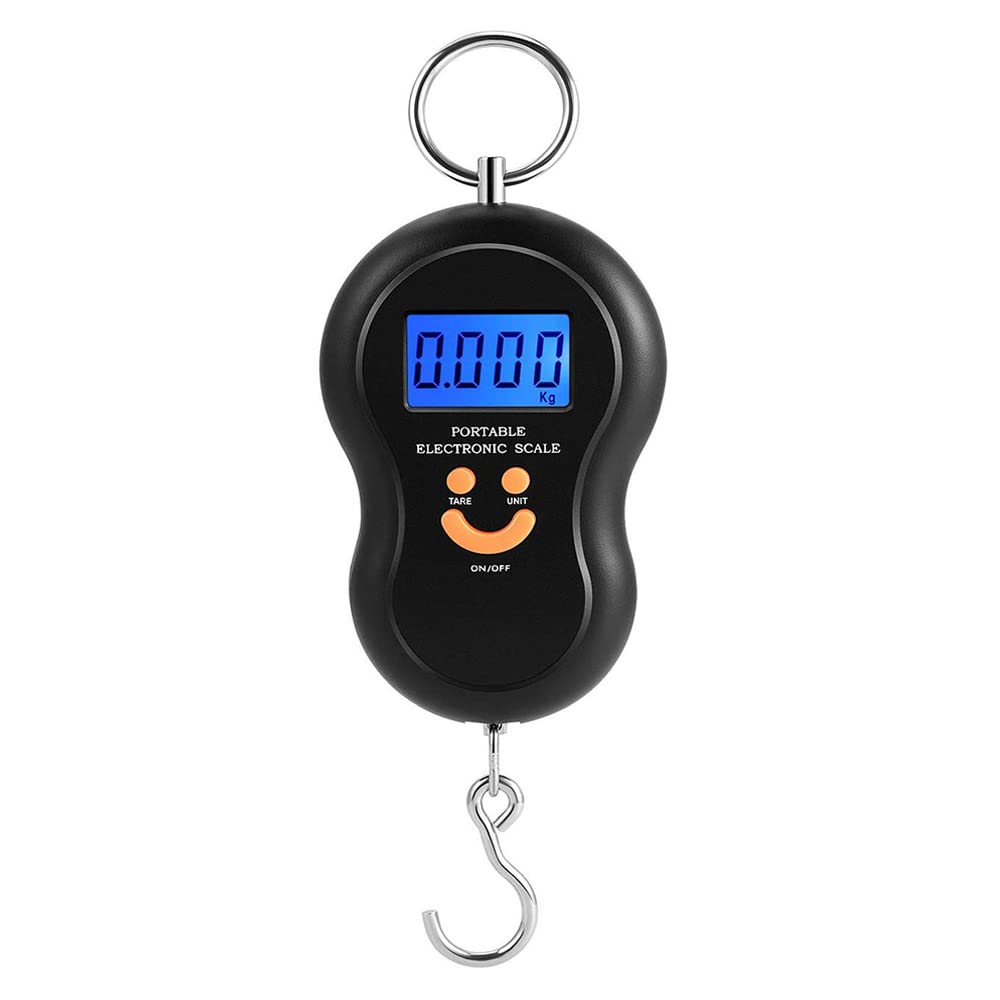 Electronic Fish Scale with Backlit LCD Display, Digital Portable Hanging Luggage Scale 110lb/50kg for Home and Outdoor, 2 AAA Batteries Included