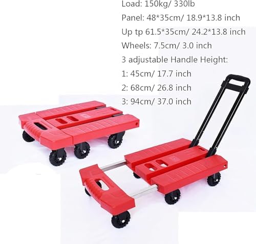 Heavy-Duty Folding Hand Truck with 6 Wheels - Lightweight Compact Trolley Cart for Home, Office & Travel - 330lbs Capacity, Adjustable Handle - Perfect for Moving Luggage & Supplies
