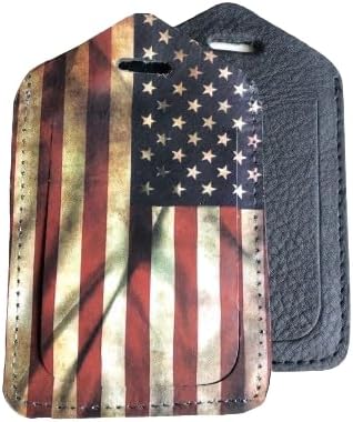 Mulch Leather Genuine Cow Leather Luggage Tag for Baggage ID Tags Travel Bag Tags for Suitcases Privacy Cover ID Label (USA Flag)