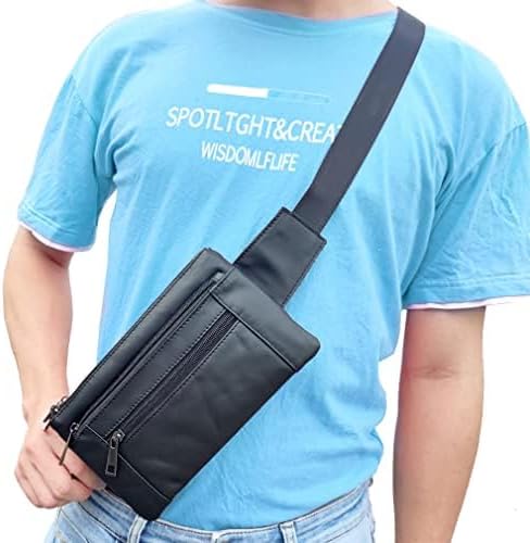 Hebetag Leather Waist Pack Fanny Bag for Men Women Running Travel Hiking Hip Bum Belt Slim Cell Phone Purse Wallet Vintage Retro Crossbody Sling Pouch (Black)