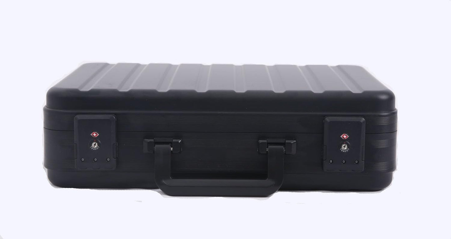 Black Aluminum Money Briefcase for Cash Metal Cases for Men Business Attache Hardside Case Dual Combination Locks with Foam
