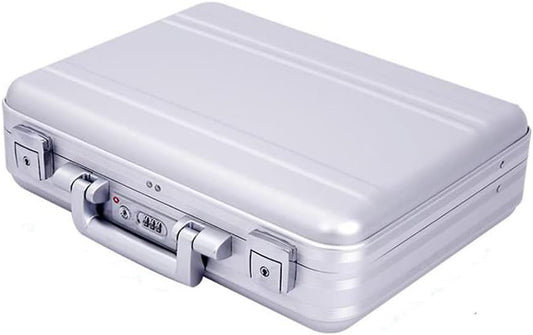 Large Aluminium Briefcase 18.1X13.8X6.1 Inch Combination TSA Lock Metal Attache Toolbox Cash Case 15.6 Inch Notebook Brief Case Toolkit with Foam Silver