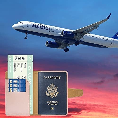 RFID Blocking Genuine Leather Wallet Passport Holder for Travel with Credit Card Slots and Ticket Pocket Durable Design (Pink)