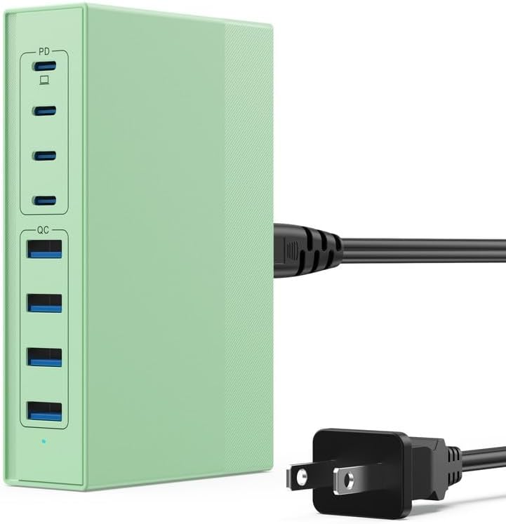 200W USB C Charger Block, 8-in-1 GaN III USB C Charger Fast Charging Station Hub, PD 65W Laptop Charging Adapter for MacBook Pro/Air/Dell XPS/iPhone 16/15/14/iPad/Galaxy S24 (Green)