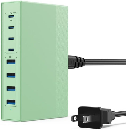 200W USB C Charger Block, 8-in-1 GaN III USB C Charger Fast Charging Station Hub, PD 65W Laptop Charging Adapter for MacBook Pro/Air/Dell XPS/iPhone 16/15/14/iPad/Galaxy S24 (Green)