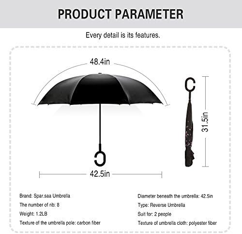 SIEPASA 49/56 Inch Inverted Reverse Upside Down Umbrella, Extra Large Double Canopy Vented Windproof Waterproof Stick Golf Umbrellas with C-shape Handle.