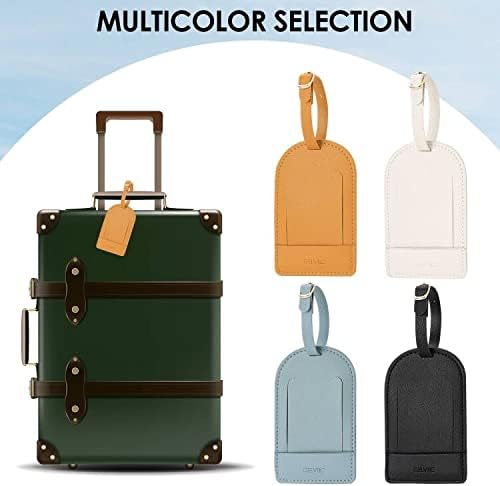 Faux Leather Luggage Tags for Suitcase Tag Set Privacy Protection with Identifie Name Lable ID Card Baggage tag for Men Women Travel Accessories, 2/4 Pack (LT06-White)