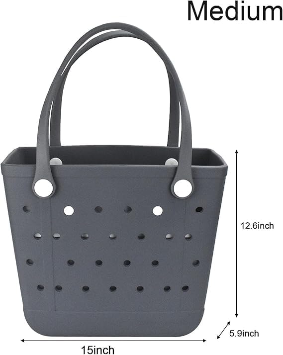 Rubber Beach Bag, Washable Moisture Resistant Durable Open Hole Tote Bag Beach Vacation Essentials