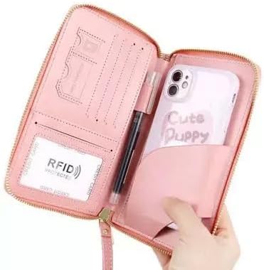 Multi-Functional RFID Passport Wallet,Travel Wallet for Men & Women,With zipper, anti-theft passport holder，Slim Leather Cover for Credit Cards, Tickets, Cash (Pink)