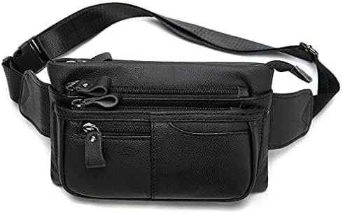 Hebetag Leather Waist Pack Fanny Bag for Men Women Outdoor Travel Sports Running Walking Hiking Hip Bum Belt Slim Cell Phone Purse Casual Waist Wallet Pouch (#05Black)