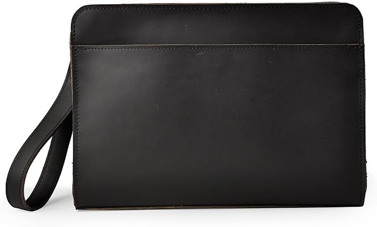 Vintage Crazy Horse Leather Business Briefcase - Under Arm Clutch Bag with Tablet Case & Organizer