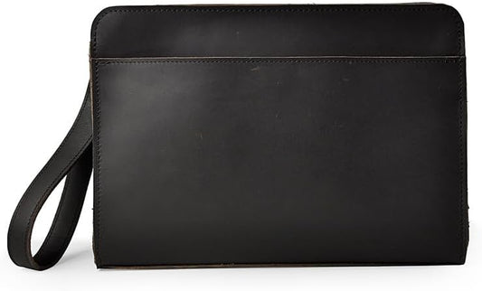Vintage Crazy Horse Leather Business Briefcase - Under Arm Clutch Bag with Tablet Case & Organizer