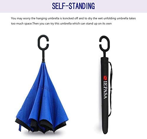 SIEPASA 49/56 Inch Inverted Reverse Upside Down Umbrella, Extra Large Double Canopy Vented Windproof Waterproof Stick Golf Umbrellas with C-shape Handle.