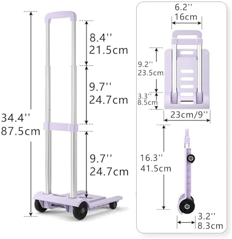 Lightweight Foldable Dolly Hand Truck - Portable Trolley Cart for Office Use, Travel & Luggage - Compact Pull Cart for Easy Transport & Storage