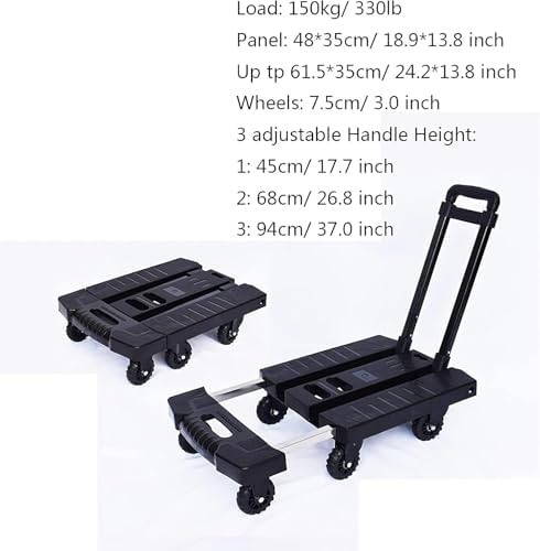 Compact Folding Hand Truck with 6 Wheels - Lightweight Trolley Cart for Home, Office & Travel - 330lbs Capacity, Adjustable Handle - Perfect for Moving Luggage & Supplies