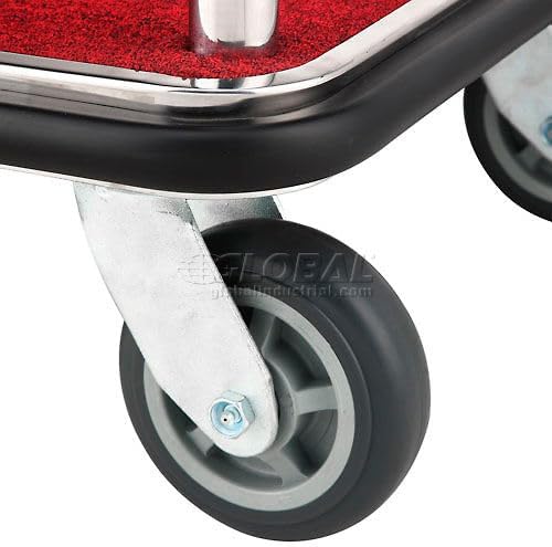 Global Industrial Silver Stainless Steel Bellman Cart, Straight Uprights, 6" Rubber Casters, 41-1/4"L x 24"W x 73"H, Hotel Luggage Cart for Commercial Use, Condos, Resorts