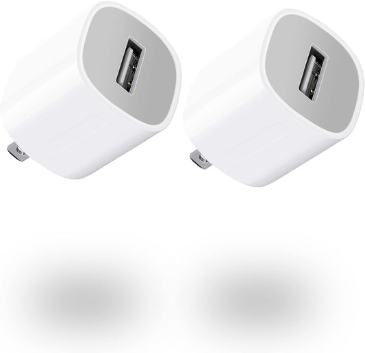 USB Wall Charger GKW Block Phone Charging Box Travel Plug Cube 2 Pack 5W Power Adapter for iPhone 14/13/12/11/10/8/7/6S/6/SE/XS/MAX/XR/X, Galaxy S7/S6/S5 Edge Kindle (Cable Not Included)