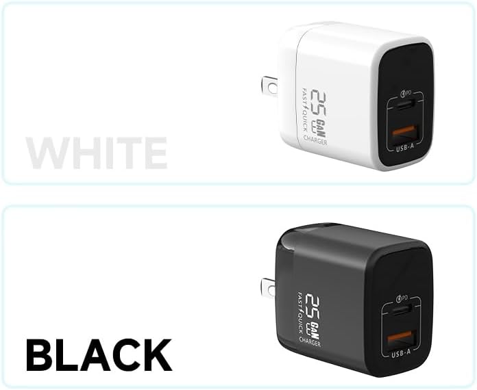 Fast 25W Dual USB-C Plus USB-A Charger - GaN Power Delivery - Fast Compact Power Adapter for Laptops, Smart Phones, Tablets and Thousands of Other Devices (Black, 25W)