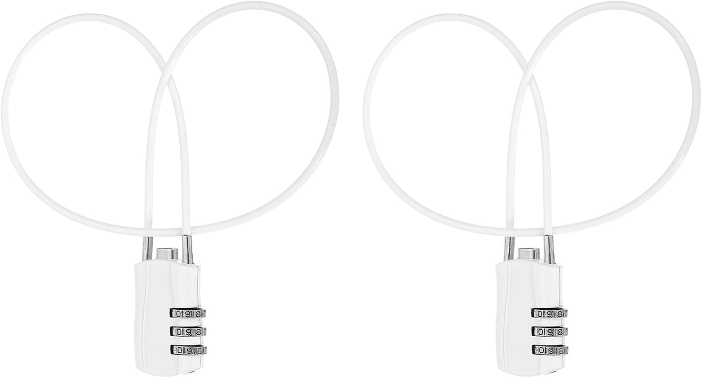 MECCANIXITY 2 Pcs Luggage Travel Lock, 3 Digit Cable Combination Lock 1-3/16" Width Body with 20" Long Cable for Suitcase Bag Cabinets Small Fences Gym, White