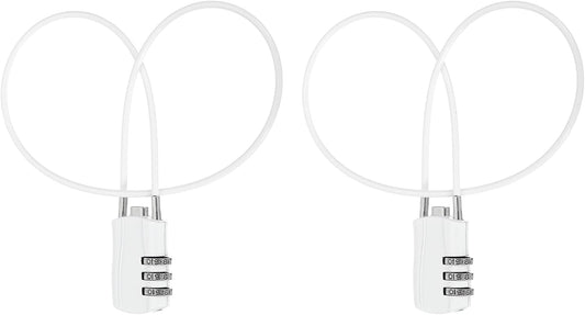 MECCANIXITY 2 Pcs Luggage Travel Lock, 3 Digit Cable Combination Lock 1-3/16" Width Body with 20" Long Cable for Suitcase Bag Cabinets Small Fences Gym, White