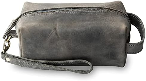 PEGAI Personalized Leather Travel Toiletry Bag for Men | Handmade Top Grain Distressed Dopp Kit, Mens Toiletry Bag, Shaving Kit Case Travel Organizer - Lee (Rock)