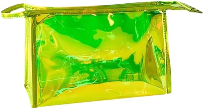 Green Transparent Laser Cosmetic Bag Iridescent Holographic Waterproof PVC Makeup Organizer Bag for Women (Green)