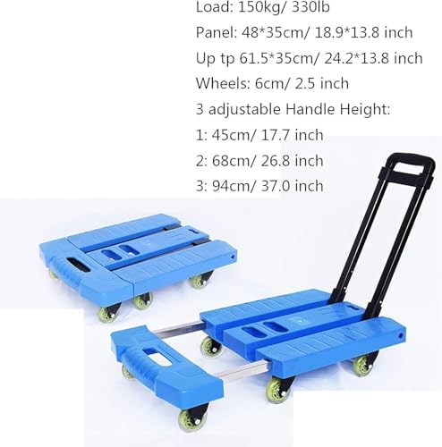 Lightweight Folding Hand Truck with 6 Wheels - Compact Trolley Cart for Home, Office & Travel - 330lbs Capacity, Adjustable Handle - Perfect for Luggage & Supplies Moving