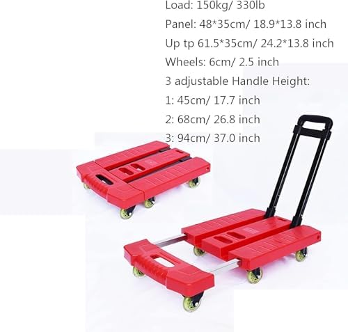 Folding Hand Truck with 6 Wheels - Lightweight Compact Trolley Cart for Home, Office & Travel - 330lbs Capacity, Adjustable Handle - Perfect for Moving Luggage & Supplies
