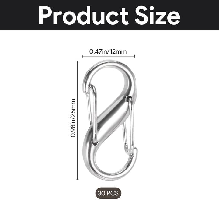 30PCS Zipper Clips Anti Theft, S Mini Carabiner Zipper Lock Set with Dual Opening Locks, Durable S Carabiner Clip Quick Disconnect for Backpacks Purses Luggage Travel Bags Camping Suitcases, Silver