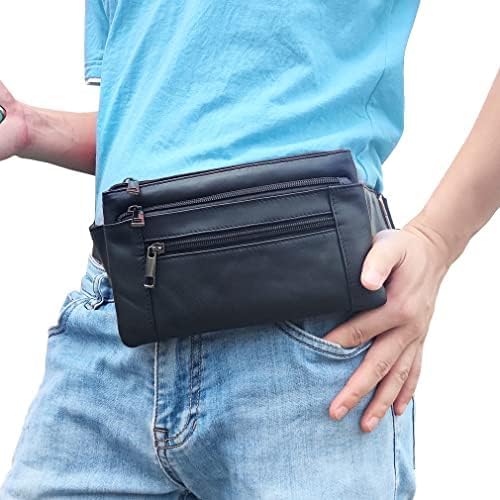 Hebetag Leather Waist Pack Fanny Bag for Men Women Running Travel Hiking Hip Bum Belt Slim Cell Phone Purse Wallet Vintage Retro Crossbody Sling Pouch (Black)