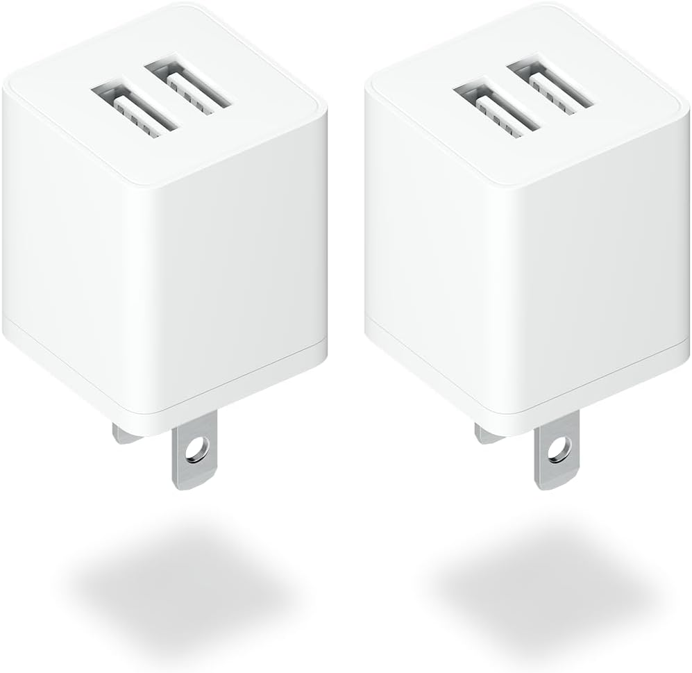 USB Charger Block, 2Pack Portable Chargers Plug, 5V 2.1A Dual USB-A Port Charging Cube,USBA Wall Charge Power Adapter Compatible with iPhone,Android,Garmin Watch,Samsung Watch,PS4 Controller and More