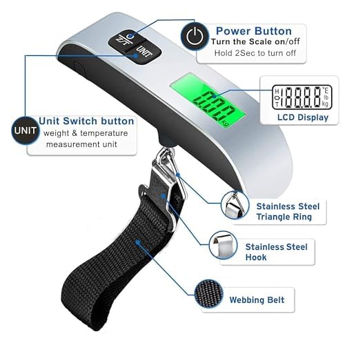 Digital Luggage Scale, Handheld Suitcase Scale with Backlit LCD Display, 110 lbs/50kg Portable Baggage Weighing Scale with Temperature Sensor for Travelers (Black)