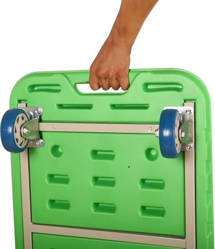 Heavy-Duty 4-Wheel Folding Hand Truck - Metal Handle & Plastic Deck Flatbed Trolley for High Capacity Luggage & Moving - Portable Rolling Cart (Black)